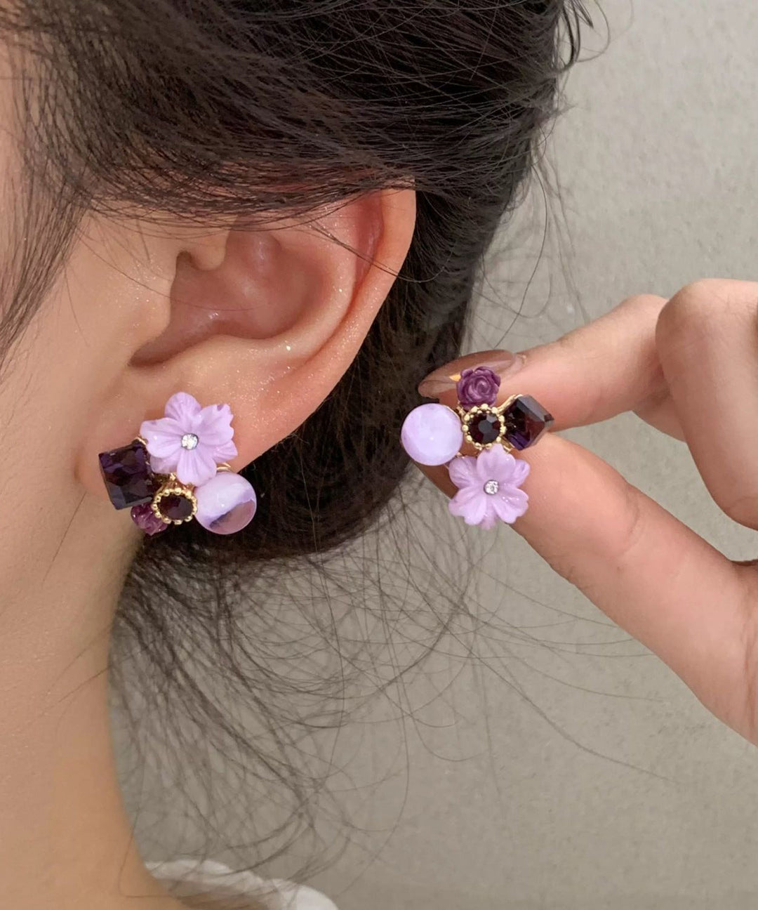 Original Design Purple Alloy Zircon Floral Stud Earrings