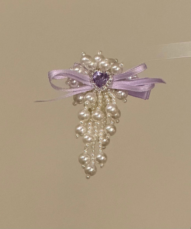 Original Design Purple Cloth Zircon Pearl Bow Hairpin - Omychic