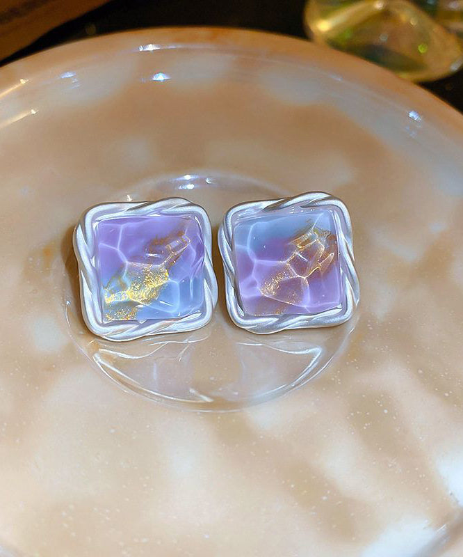 Original Design Rainbow Alloy Wrinkled Square Stud Earrings