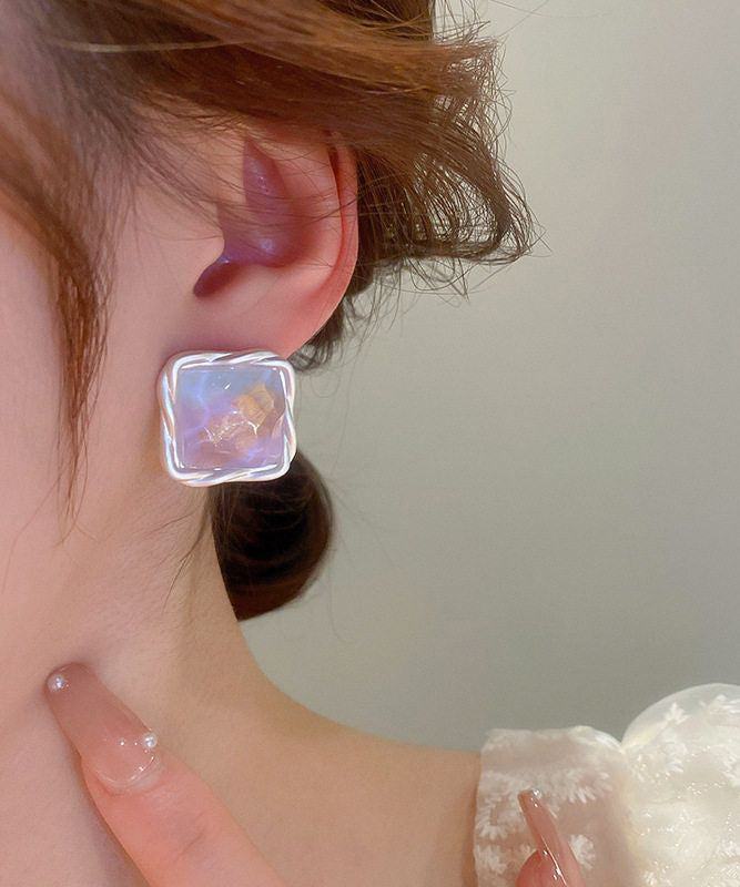 Original Design Rainbow Alloy Wrinkled Square Stud Earrings