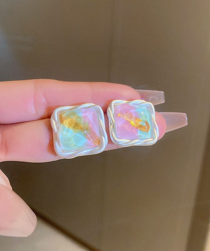 Original Design Rainbow Alloy Wrinkled Square Stud Earrings