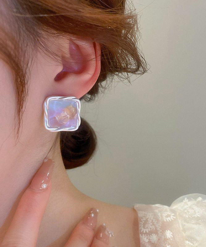 Original Design Rainbow Alloy Wrinkled Square Stud Earrings