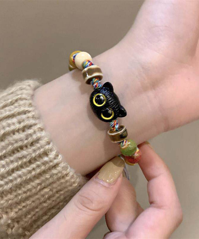 Original Design Rainbow Weave Cartoon Cats Ceramic Charm Bracelet
