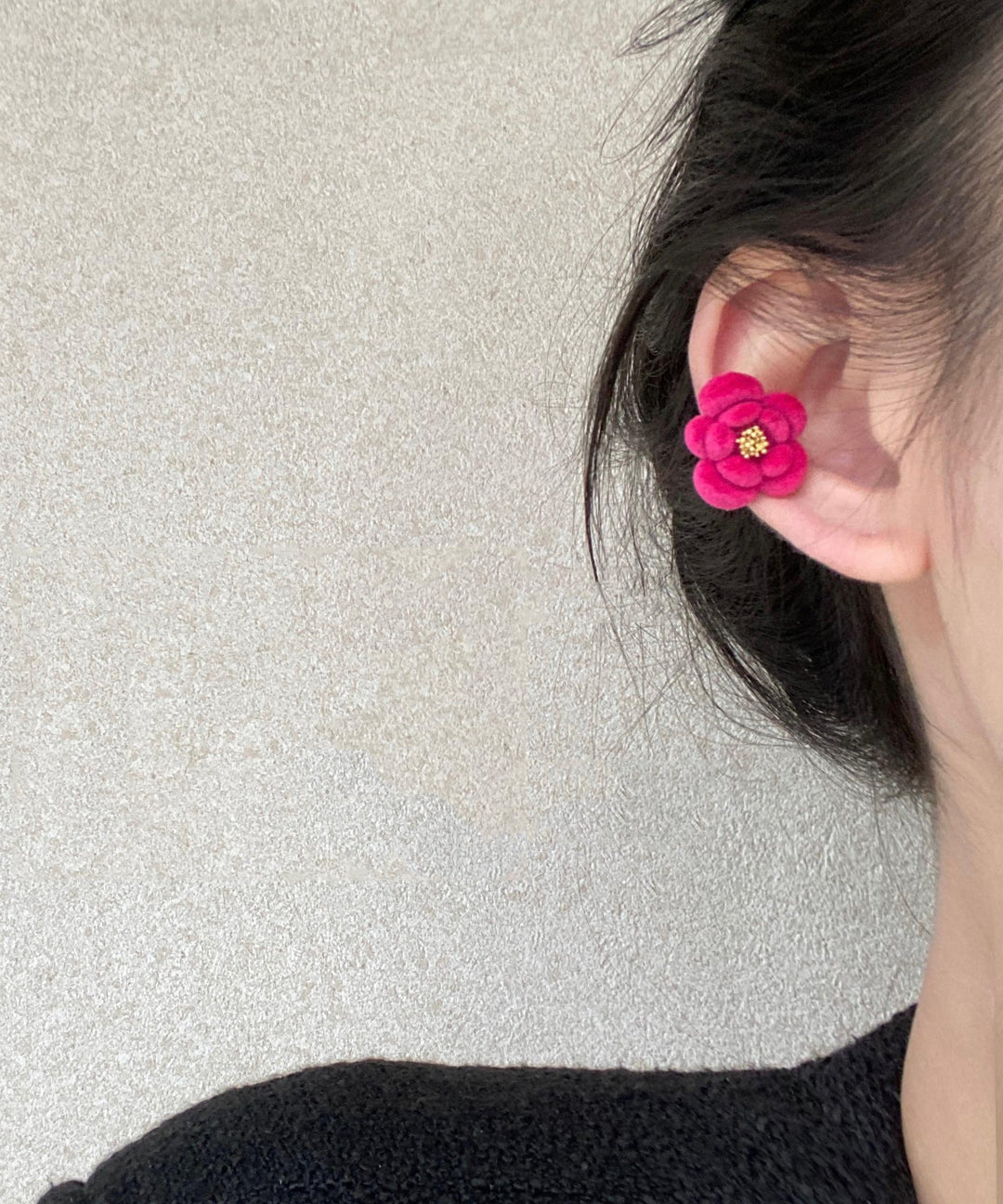 Original Design Red Alloy Flocking Camellia Flower Stud Earrings