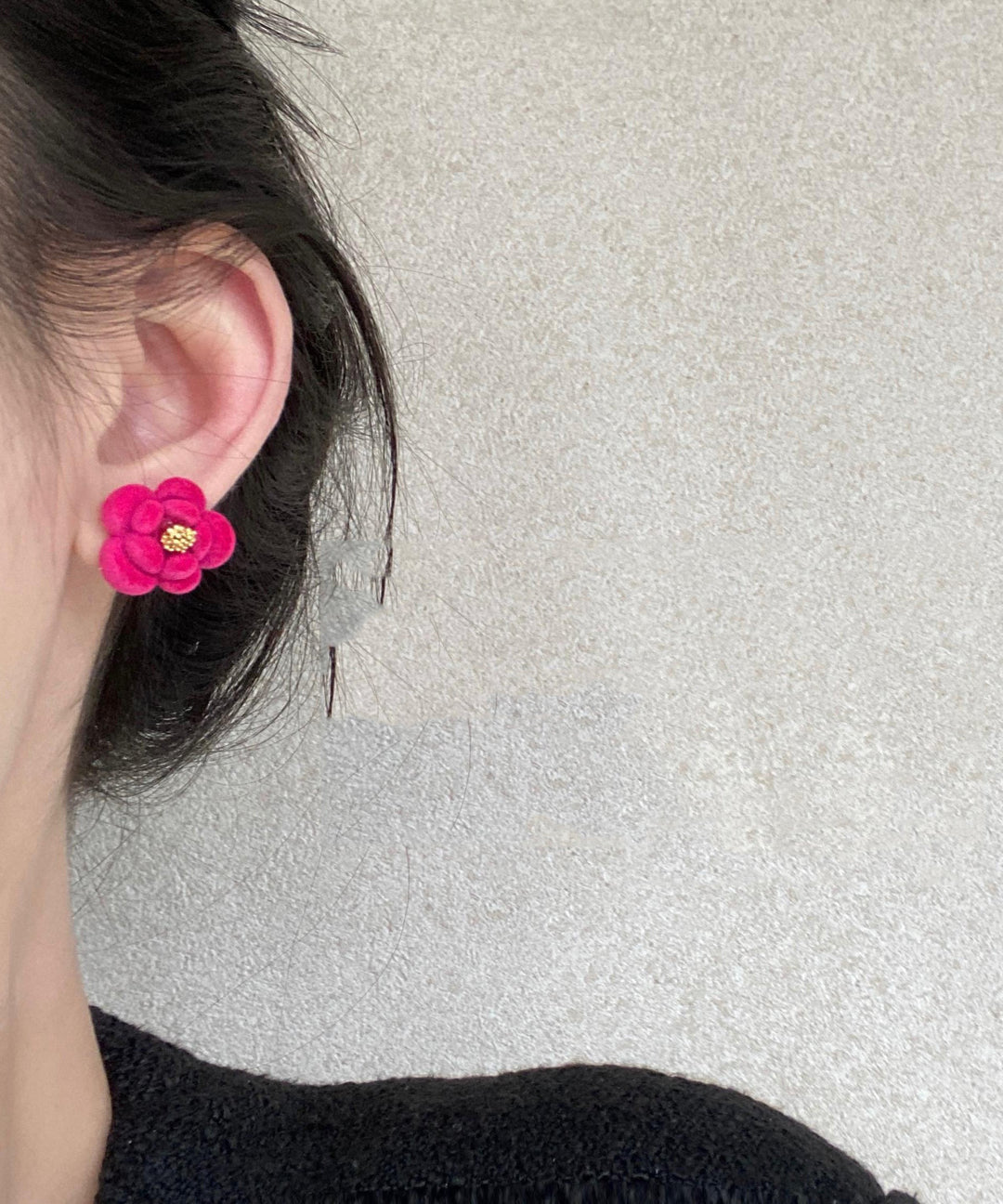 Original Design Red Alloy Flocking Camellia Flower Stud Earrings