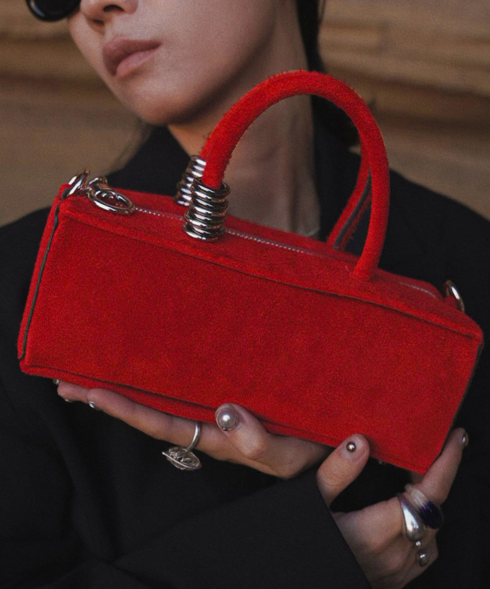 Original Design Red Calf Leather Suede Mini Bag