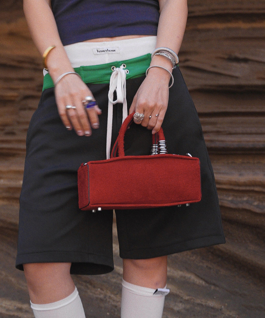 Original Design Red Calf Leather Suede Mini Bag