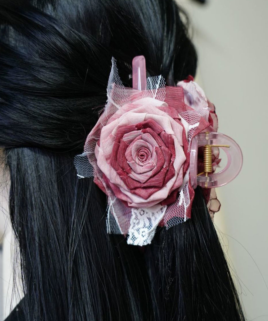 Original Design Red Chiffon Tie Dye Rose Hairpin