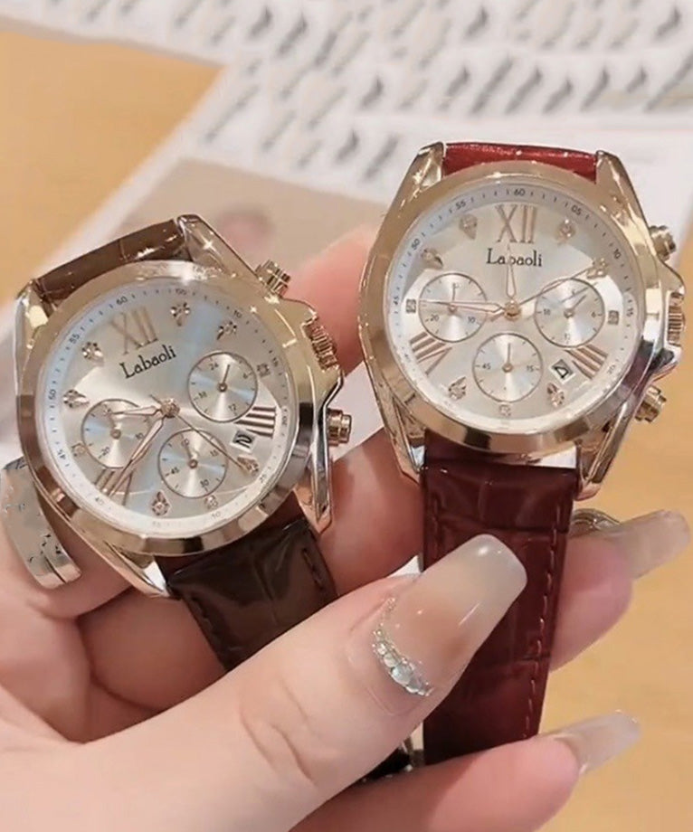 Original Design Red Leather Alloy Quartz Movement Waterproof Watch