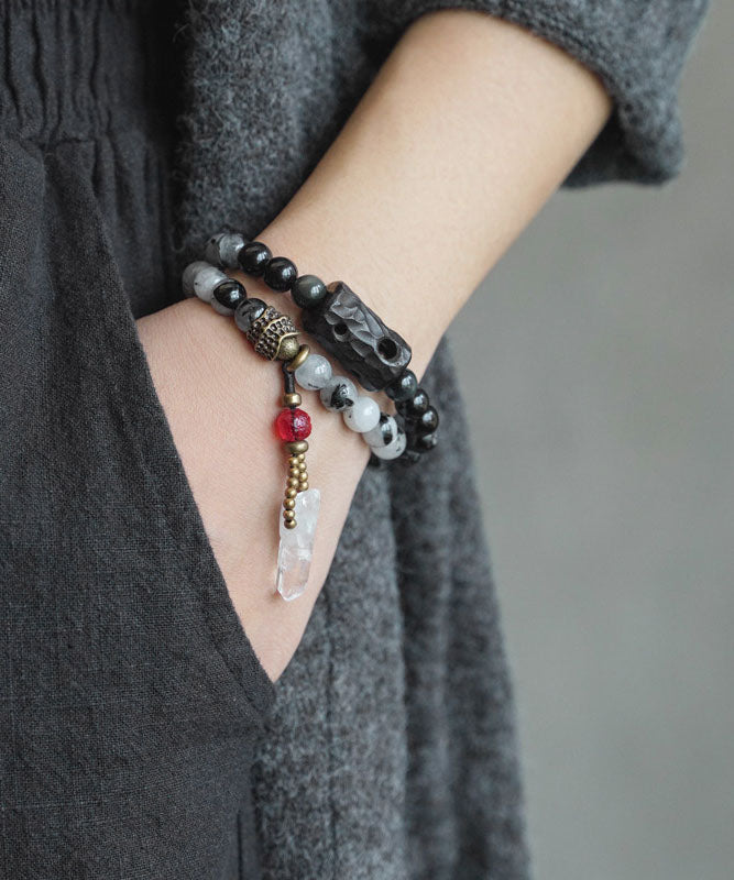 Original Design Retro Men's Double-Layer Obsidian Crystal Bracelet