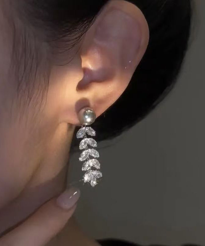 Original Design Silk Alloy Zircon Pearl Ear Of Wheat Tassel Drop Earrings