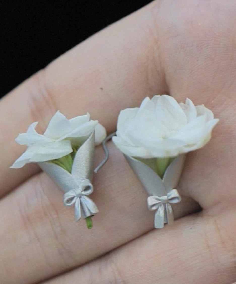 Original Design Silk Copper Flower Arrangement Bouquet Drop Earrings