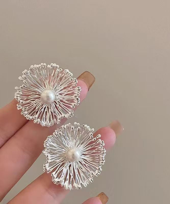 Original Design Silk Copper Overgild Pearl Fireworks Stud Earrings