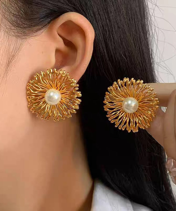 Original Design Silk Copper Overgild Pearl Fireworks Stud Earrings