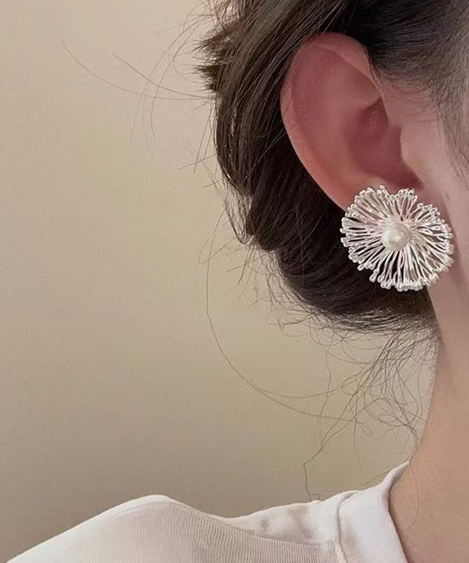 Original Design Silk Copper Overgild Pearl Fireworks Stud Earrings