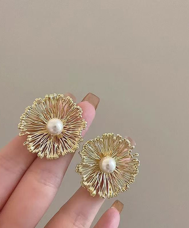 Original Design Silk Copper Overgild Pearl Fireworks Stud Earrings