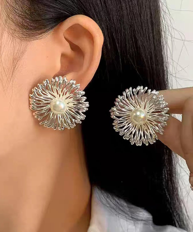 Original Design Silk Copper Overgild Pearl Fireworks Stud Earrings