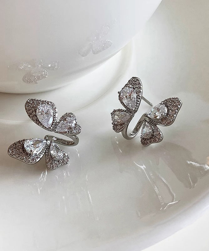 Original Design Silk Copper Overgild Zircon Butterfly Stud Earrings