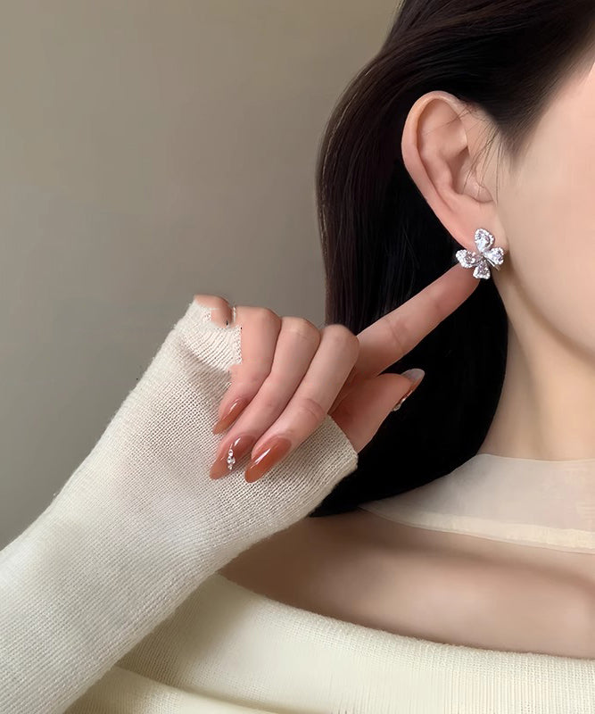 Original Design Silk Copper Overgild Zircon Butterfly Stud Earrings