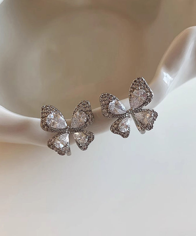 Original Design Silk Copper Overgild Zircon Butterfly Stud Earrings