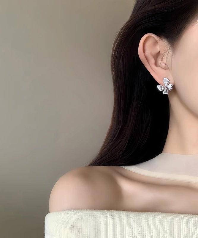 Original Design Silk Copper Overgild Zircon Butterfly Stud Earrings