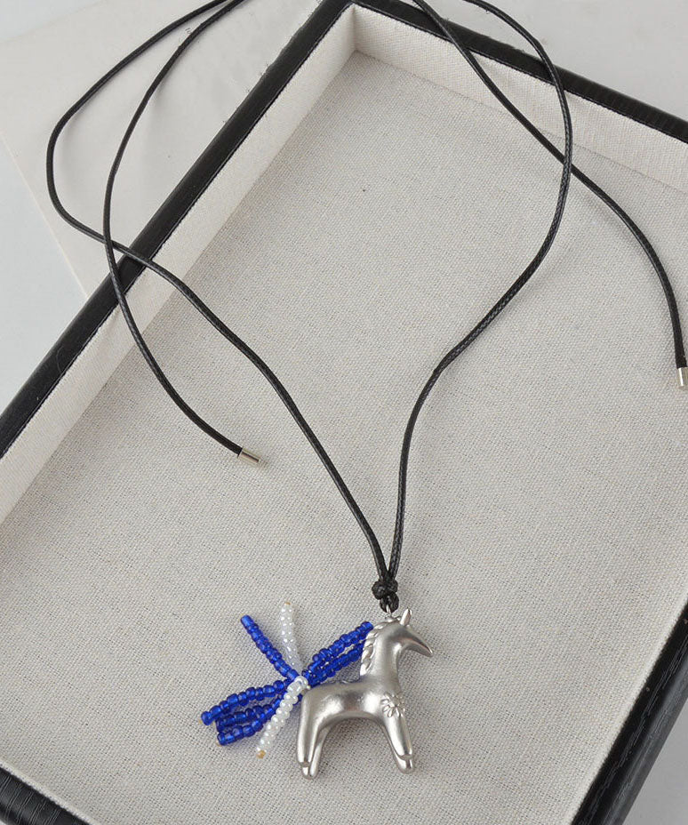 Original Design Silk Leather Pony Tassel Pendant Necklace