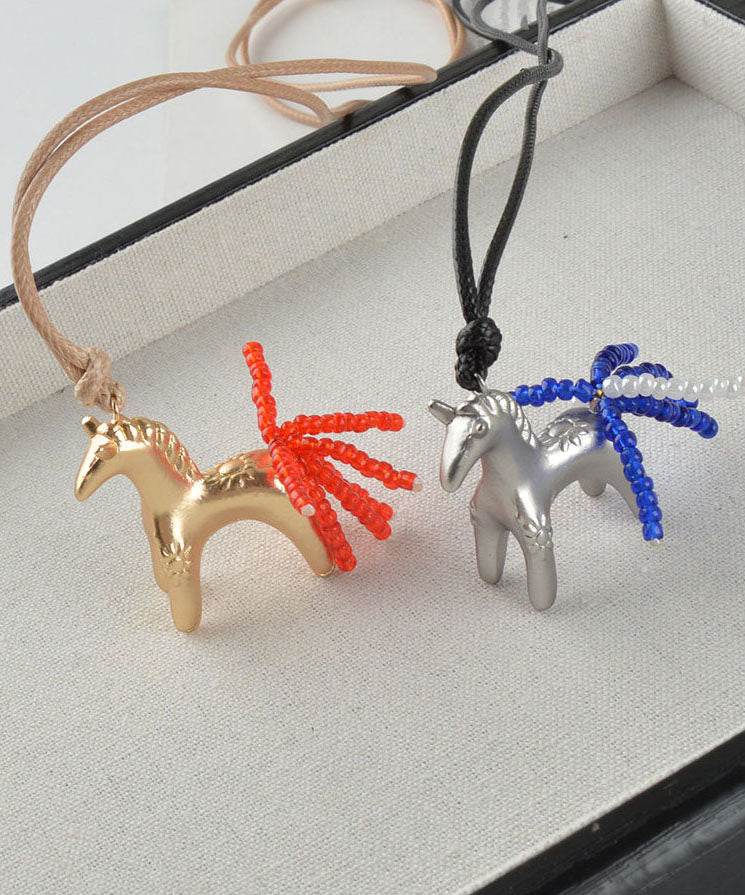 Original Design Silk Leather Pony Tassel Pendant Necklace