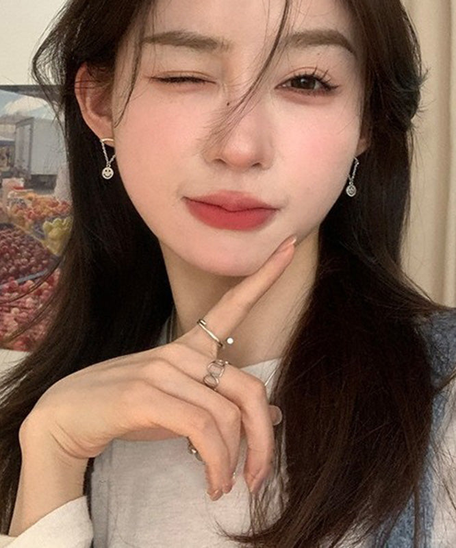 Original Design Silk Metal Alloy Face Chain Drop Earrings