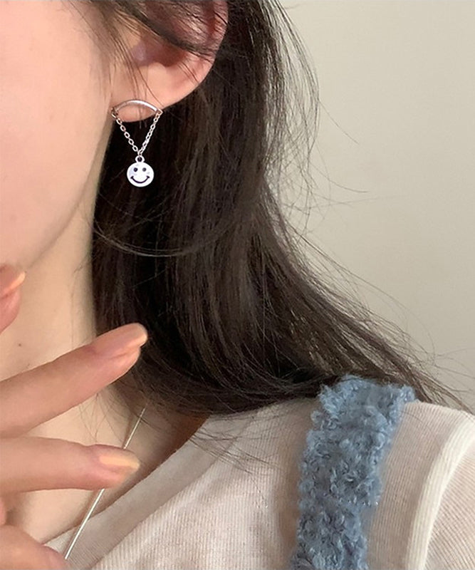 Original Design Silk Metal Alloy Face Chain Drop Earrings