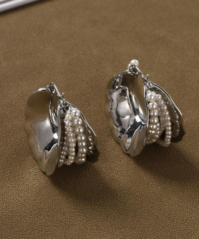 Original Design Silk Metal Pearl Hoop Earrings