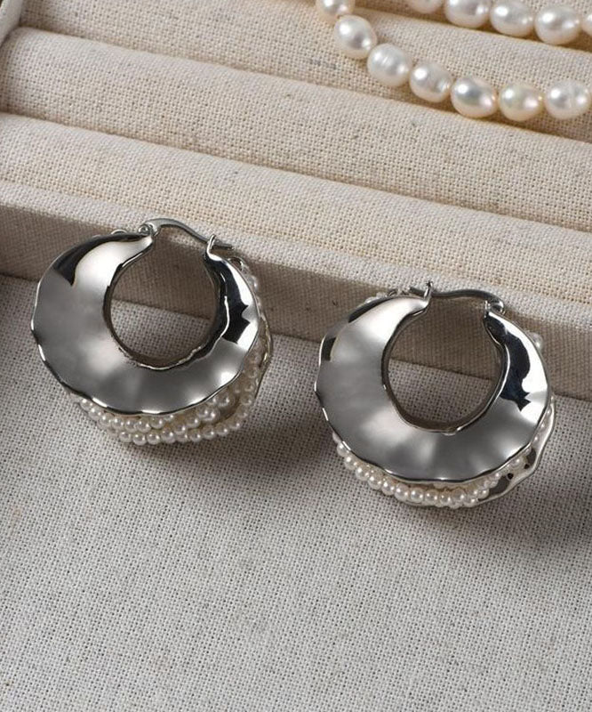 Original Design Silk Metal Pearl Hoop Earrings
