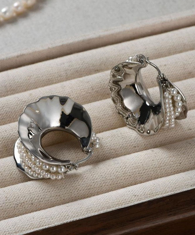 Original Design Silk Metal Pearl Hoop Earrings