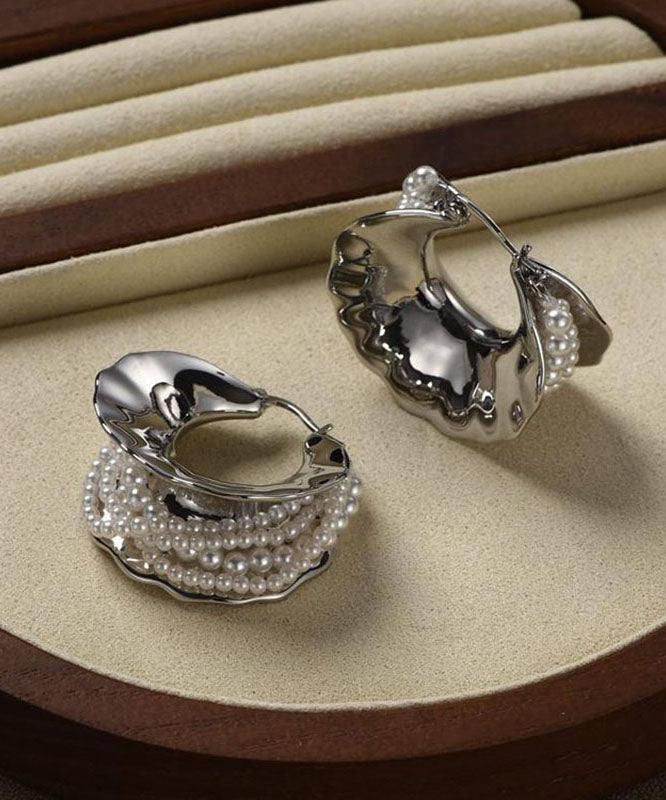 Original Design Silk Metal Pearl Hoop Earrings
