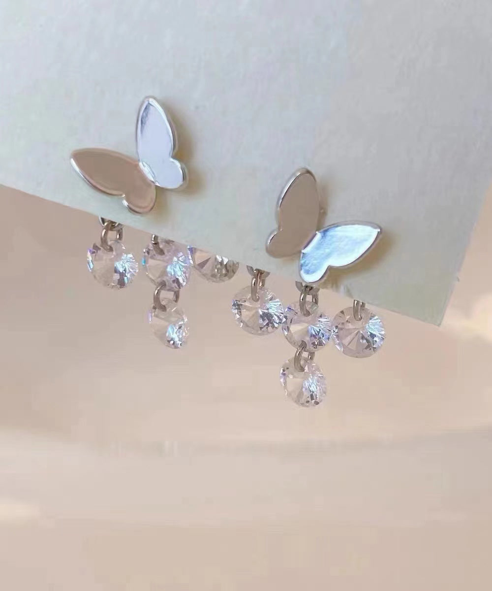 Original Design Silk Metal Zircon Butterfly Stud Earrings
