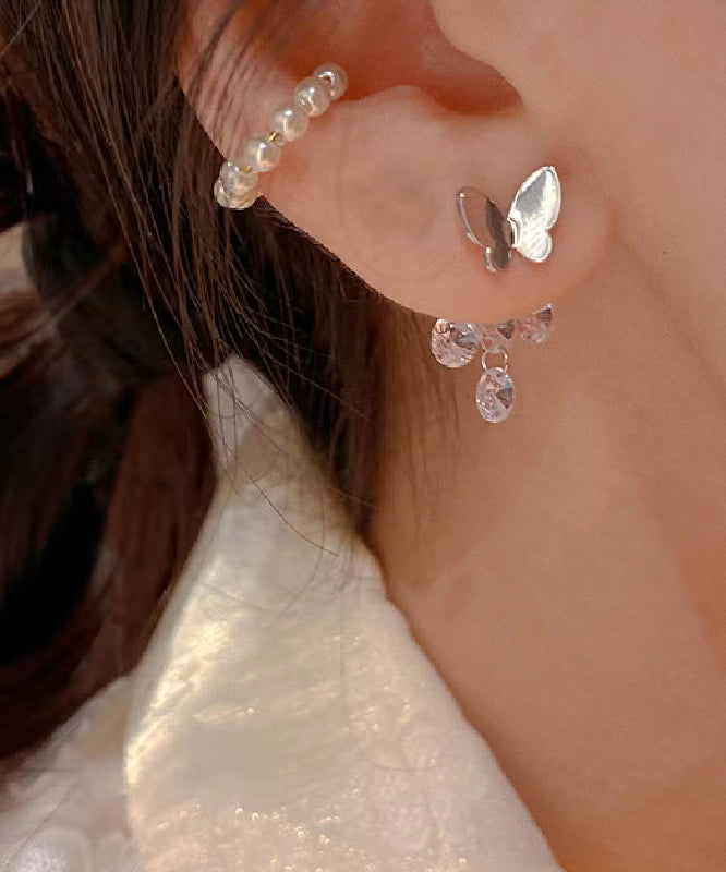 Original Design Silk Metal Zircon Butterfly Stud Earrings