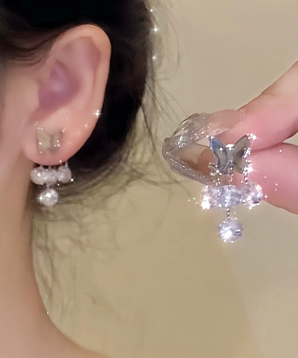 Original Design Silk Metal Zircon Butterfly Stud Earrings