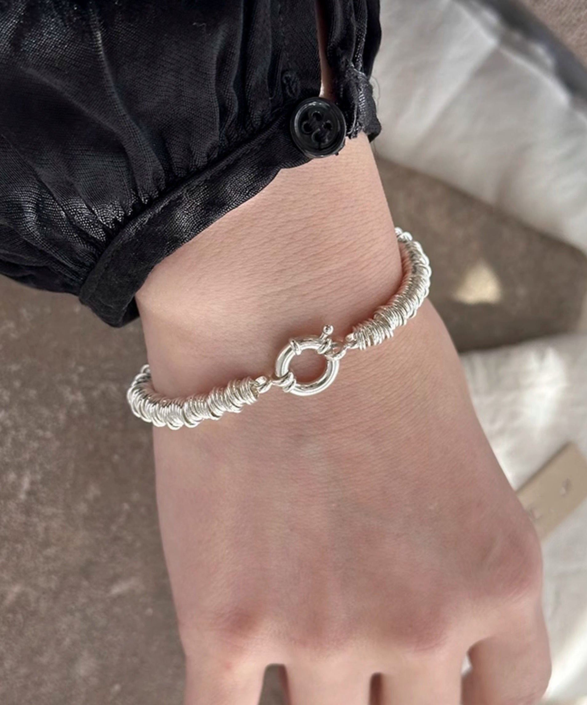 Original Design Silk Sterling Silver Circle Chain Bracelet - Omychic
