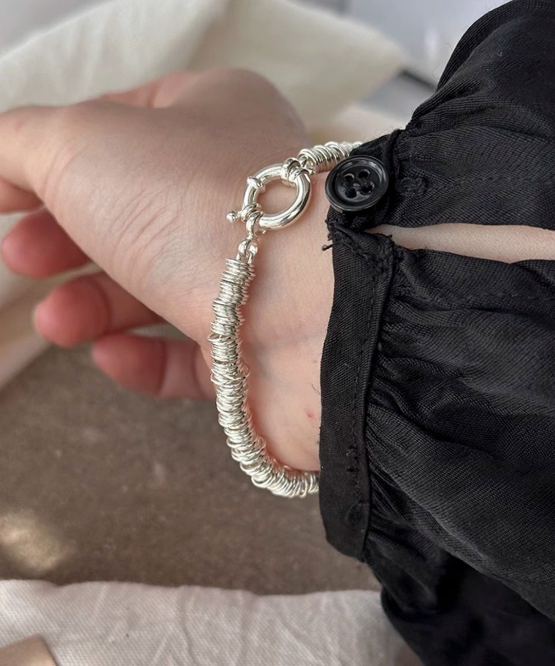 Original Design Silk Sterling Silver Circle Chain Bracelet - Omychic