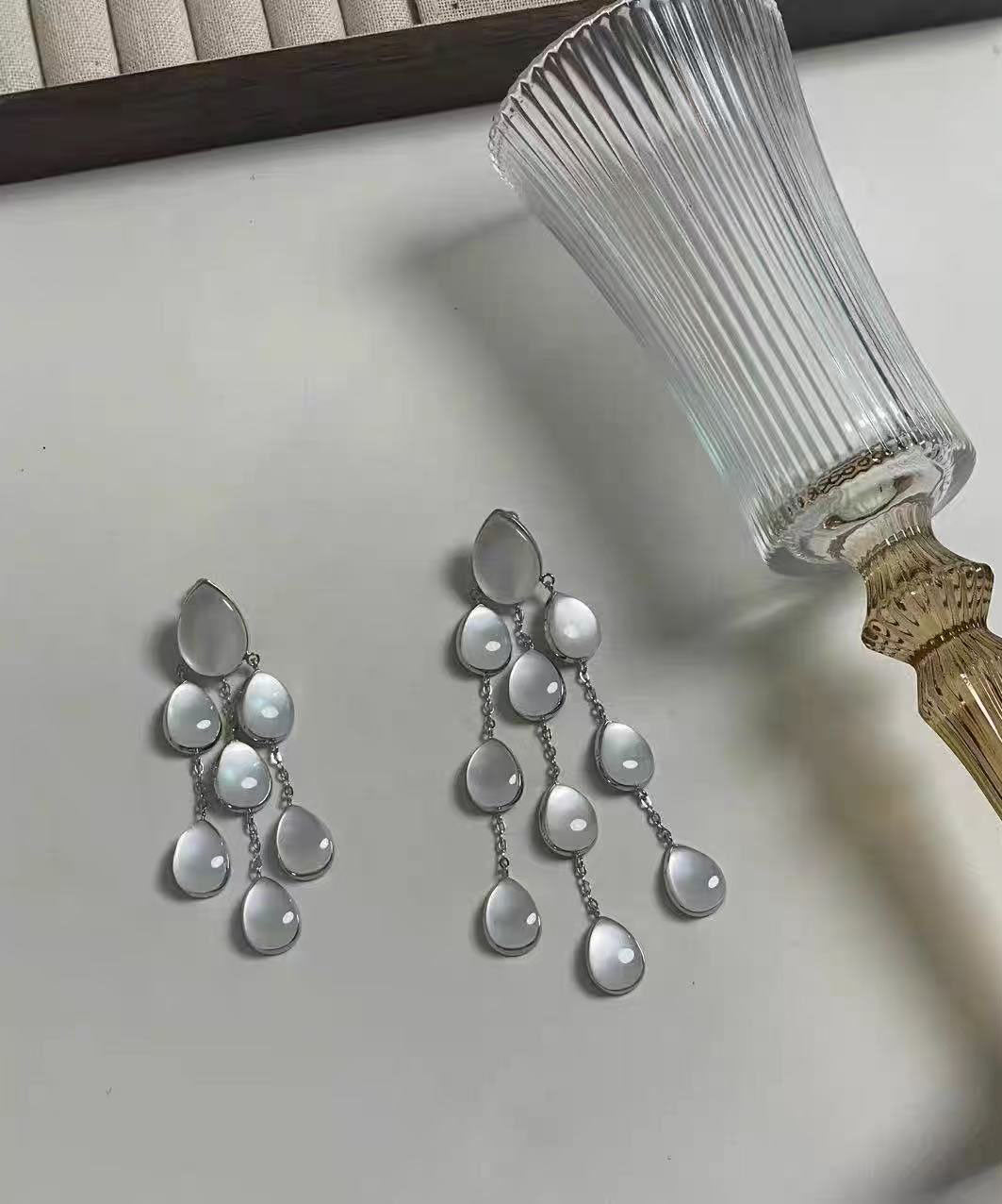 Original Design Silk Sterling Silver Crystal Pearl Tassel Drop Earrings