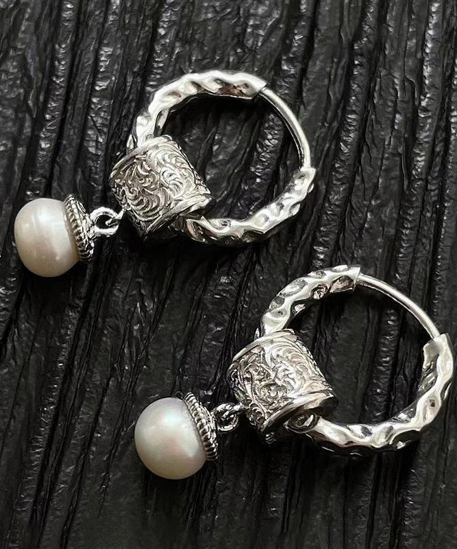 Original Design Silk Sterling Silver Pearl Drop Earrings