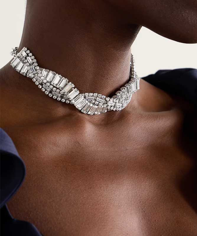 Original Design Silvery Zircon Crossover Design Collar Necklace - Omychic