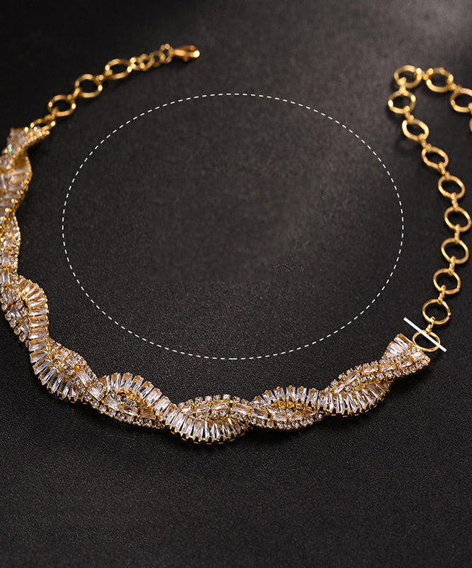 Original Design Silvery Zircon Crossover Design Collar Necklace - Omychic