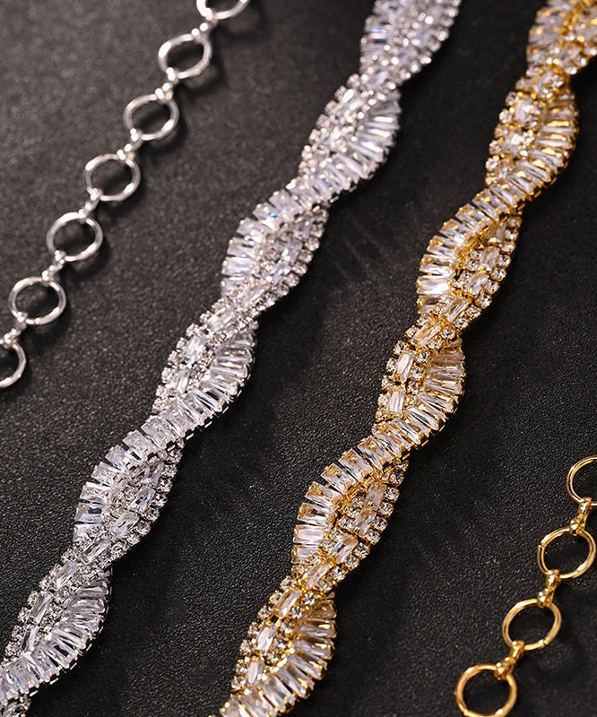 Original Design Silvery Zircon Crossover Design Collar Necklace - Omychic