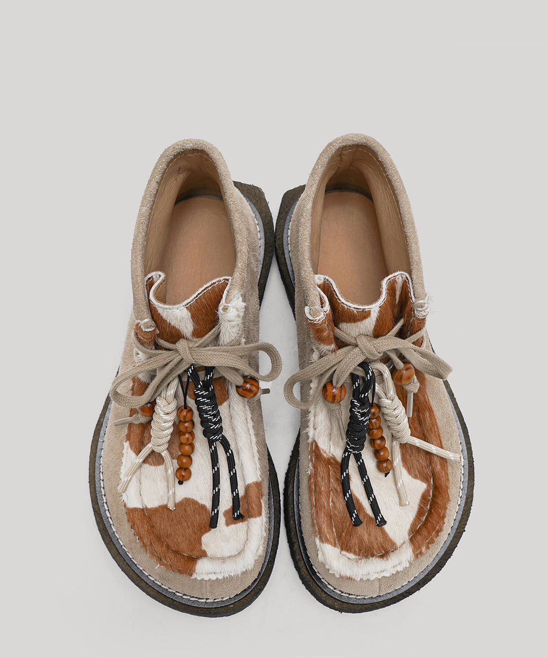 Original Design Suede Flat Shoes Splicing Horsehair Lace Up