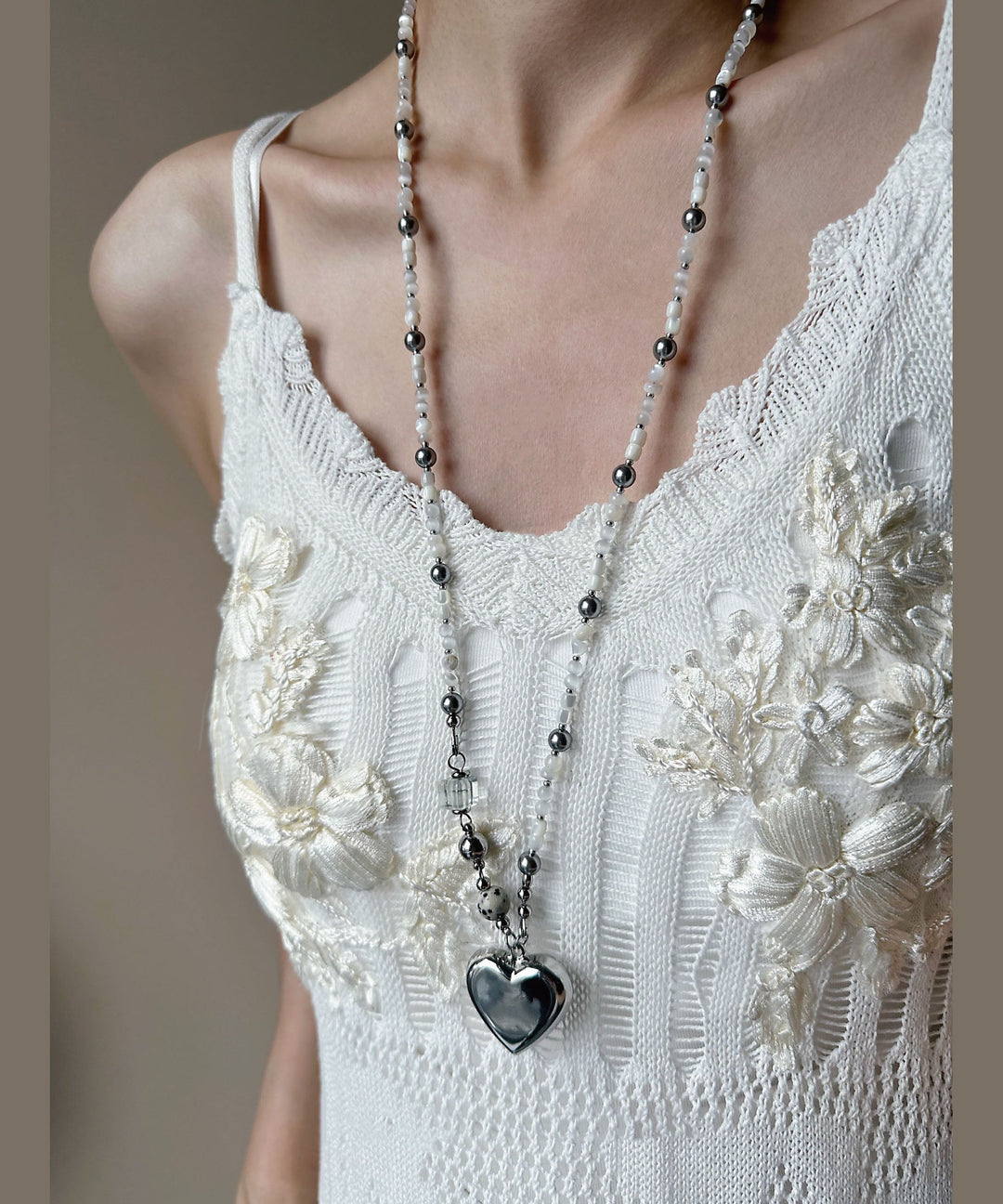 Original Design Titanium Steel Heart Pendant Crystal Long Necklace