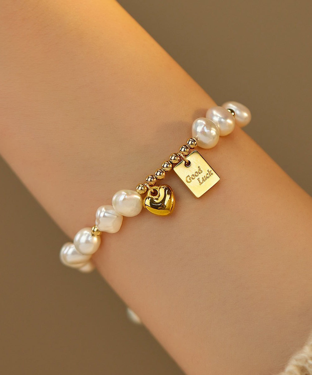 Original Design White Alloy Pearl Love Tassel Charm Bracelet - Omychic