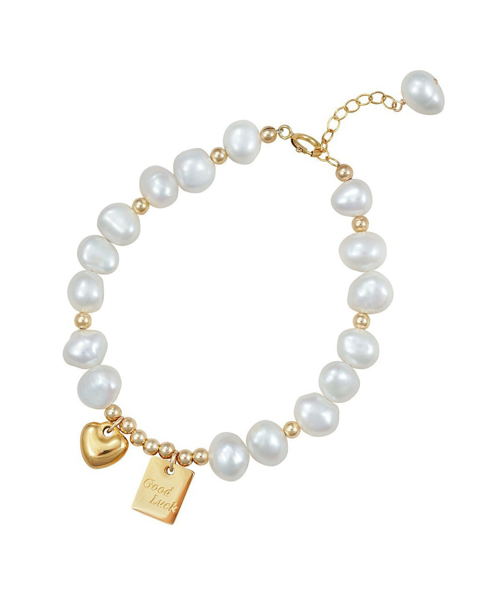 Original Design White Alloy Pearl Love Tassel Charm Bracelet - Omychic