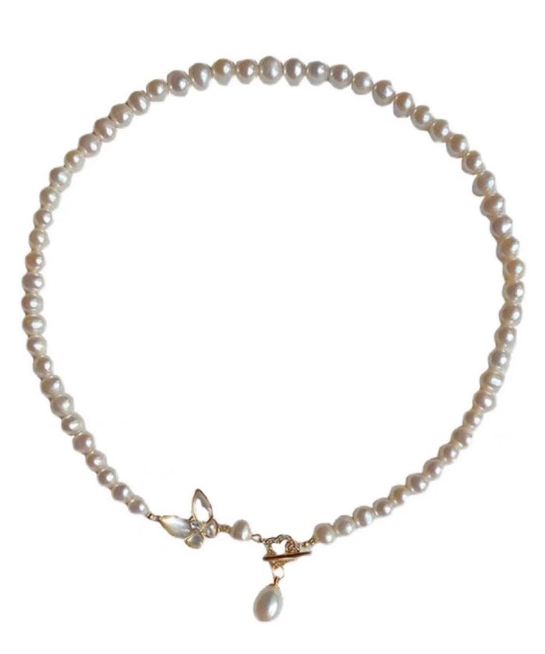 Original Design White Alloy Zircon Pearl Butterfly Pendant Necklace