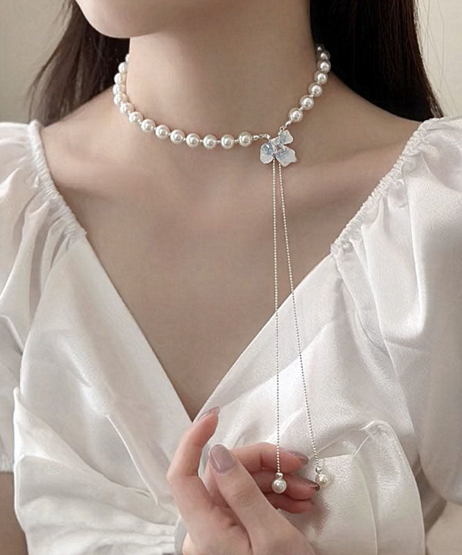 Original Design White Alloy Zircon Pearl Crystal Pendant Necklace