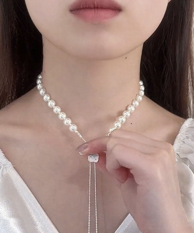 Original Design White Alloy Zircon Pearl Crystal Pendant Necklace